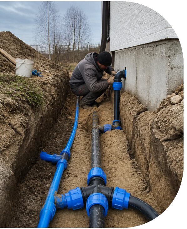 Монтаж наружного водопровода на участке под ключ в Юбилейном